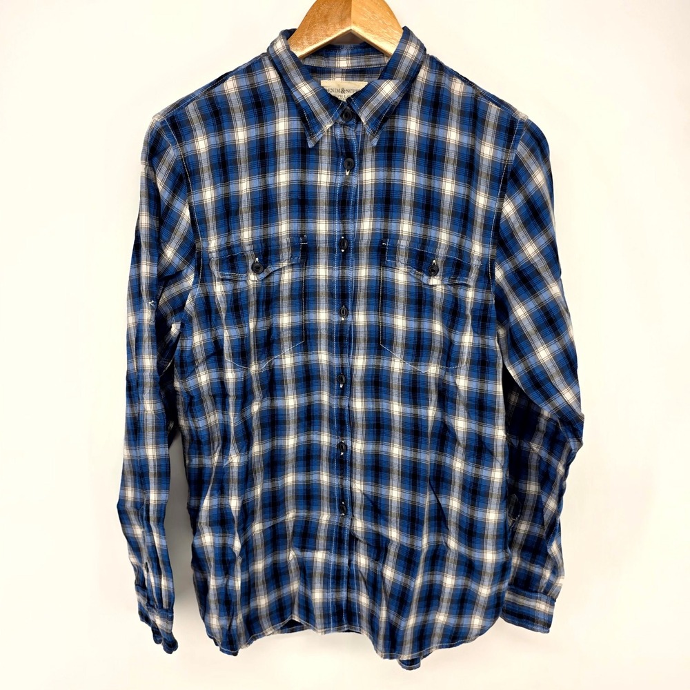 Denim & Supply Ralph Lauren Button Down Shirt Mens Large Blue Plaid Long Sleeve
